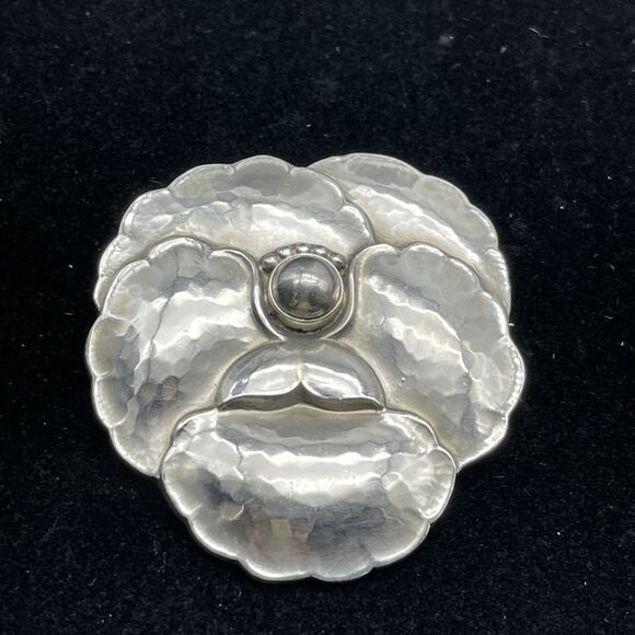 Georg Jensen Denmark Sterling Silver Brooch Pin #113 Pansy Flower Vintage - Picture 1 of 7